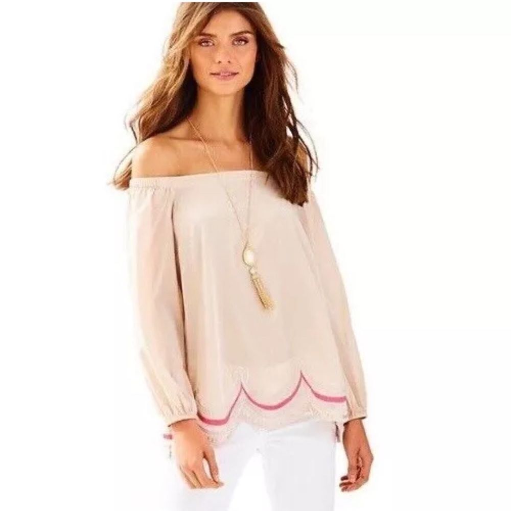 Lilly Pulitzer Oyster Shell Adira Off The Shoulder Blouse Top sz XS
